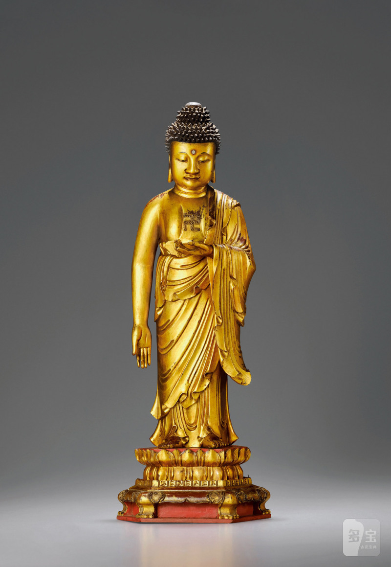 清·木胎金漆接引佛立像
